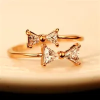 Korean Brand Designer Cubic Zirconia Bowknot Ring Fashion Gold Plated Charms Rings for Women2410