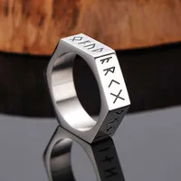 Nordic Simple Rune Ring Jewelry Fashion Personality Hexagon Nut Titanium Steel Tidal X7WJ