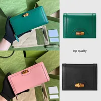 Designer Luxury Top quality Diana bamboo ZIPPY WALLET Genuine Leather Credit card bag Fashion black pink lady long pures196D