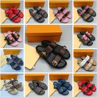 2023 Luxury Brand Sandals Designer Slippers women Slides Floral Brocade Genuine Leather Flip Flops Double button Woman Shoes Sandal with dustbag by brand size 35-42