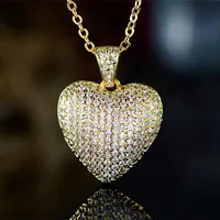 Full Crystal Diamond Heart Necklace Gold Chains Love Pendant Women Necklaces Fashion Jewelry Will and Sandy Gift