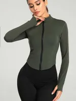 Active Shirts Women Full Zip-up Yoga Top Workout Running Jackets With Thumb Holes Stretchy Fitted Long Sleeve Crop Tops Activewear