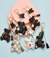 6style Fashion Tassel Bear Design Car Keychain Flower Bag Pendant Charm Jewelry Keyring Holder for Men Gift PU Leather Keychains3414080