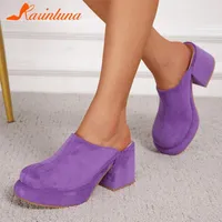 Slippers Fashion Brand Women 2023 Chunky High Heels Suede Platform Sandals European Style Office Daily Lady Summer