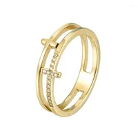 Cluster Rings Beautiful Double Cross Inlaid Zircon Fashion Ring For Women Titanium Steel Gold Color Jewelry Love Gift