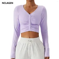 Active Shirts NCLAGEN Women's Skinny Long Sleeve Yoga Top Outdoor Sports T-shirt Spring Thin High Elastic Running Push-up Fitness