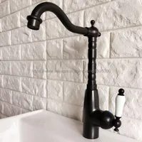 Bathroom Sink Faucets Black Oil Rubbed Brass Basin Faucet Single Handle Kitchen Cold And Mixer Water Bnf370