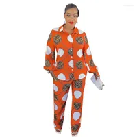 Ethnic Clothing 2023 Summer Fashion Style African Women Long Sleeve Polyester Printing Two Pieces Sets Top And Pant Suit