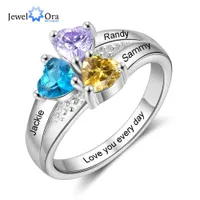 Solitaire Ring JewelOra Personalized Silver Color Engraved Name Copper s for Women Customized 3 Heart Birthstones Wedding Gift Mom Y2303