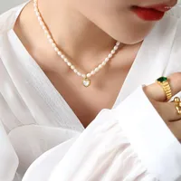 Pendant Necklaces Small Rice Real Natural Pearl Necklace Wedding Jewelry Shell Heart Charm Pendulum Baroque Freshwater Choker Women Gifts