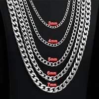 3mm 5mm 6mm 7mm Stainless Steel Flat Curb Cuban Chain Link for Men Women Necklace 45cm-75cm Length with Velvet Bag221r
