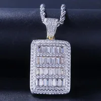 Pendant Necklaces Hip Hop CZ Stones Paved Bling Out White Gold Geometric Square Pendants Necklace Dog Tag For Men Rapper Jewelry GiftPendant