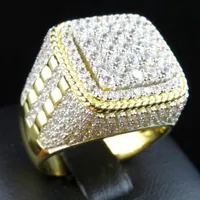 2021 Personality HIP Hop Bling Iced Out Square Crystal Ring Gold Color Stainless Steel Wedding Rings For Men Jewelry US Size 7-12216s