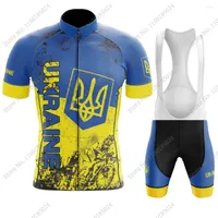 Racing Sets Summer Ukraine National Team 2023 Cycling Jersey Set Bicycle Clothing Road Bike Shirts Suit Bib Shorts MTB Maillot Ropa