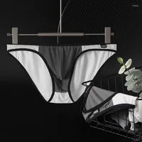 Underpants Men's Thin Ice Silk Single Layer U Convex Bag Low Waist Breathable Sports Sexy Translucent Briefs