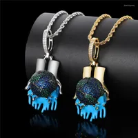 Pendant Necklaces Hip Hop Blue Earth Necklace With Long Stainless Steel Chain For Men Women Fashion Iced Out Globe Jewelry Drop
