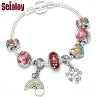Charm Bracelets Europe Fashion Brands For Women Original Colorful Crystal Hearts Beads Rainbow Bracelet Bangle Gifts