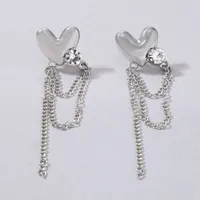 Dangle & Chandelier Punk Long Chain Heart Drop Earrings Charms Silver Color Alloy Metal Shiny Crystal Stone Dangle Earring Jewelry