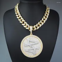 Pendant Necklaces Big Size Hip Hop Spinner Round 44 Medallion 12mm 20" Iced Out Cuban Chain Necklace For Men Gift Drop