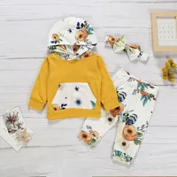Clothing Sets 3pcs Infant Baby Girl Boys Clothes Flowers Print Long Sleeve Hooded Tops Pants Headband Kids Child Outfits