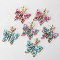 Butterfly Studs Drop Earrings for Women Lady Girls Fashion Vintage Design Rhinestone Dangle Colorful Red Blue Animal Statement Ear Charms Party Street Jewelry Gift