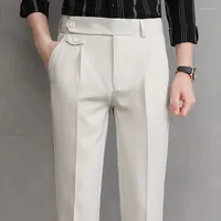 Men's Suits Pleated Thin Mens Suit Black Slim White Dress Pants Men Trousers Office Business Korea Style Clothing 2023 Summer