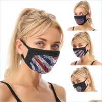 Designer Maskers Rhinestone American Flag Face Mask ADT mode hartvormige stofdichte wasbare wasbare herbruikbare bling monddruppel levering Hom Dhxvvv