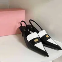 Dress Shoes Miu gold coin pointed cat heel sandals small leather women's catwalk style Baotou shallow mouth high heels French single shoes fashion brand shoes