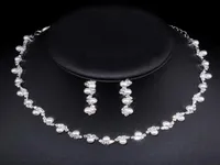 Pearls Crystal Bridal Jewelry Sets For Wedding Silver Sparkle Necklace Earrings Women Prom Party Accessories Engagement Birthday V2443500
