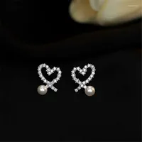Stud Earrings Fashion Round Pearl Trendy Elegant Zircon LOVE Heart Design Party Wedding Jewelry For Women Eh696