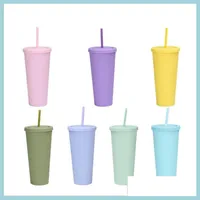 Tumblers 22Oz Colored Acrylic Cups 700Ml Plastic Tumbler With Lids Sts Double Wall Matte Reusable Cup Fy4489 Drop Delivery Home Gard Dheby