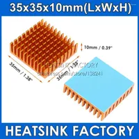 Computer Coolings 35x35x10mm Gold   Black Anodized Slotted Aluminum Heat Sink Cooler Heatsinks With Thermal Transfer Pad