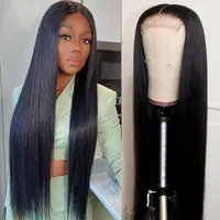 4x4 Lace Front Wigs Straight Hair Brazilian Virgin Human Closure For Black Women 180% Density Pre Plucked