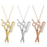Chains Est AB Crystal Metal Scissors Comb Hair Salon Fashion Hairdresser Pendant 3 Colors Ball Chain Necklace -30