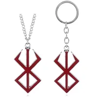 Anime Berserk Behelit Guts Red Logo Brand of Sacrifice Alloy Keychain Key Chains Keyring Pendant Necklace Jewelry Accessories235J