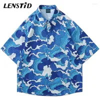 Men's Casual Shirts Summer Men Button Hawaiian Hip Hop Ukiyo-e Big Wave Printed Beach Shirt Blouses Streetwear Harajuku Fashion