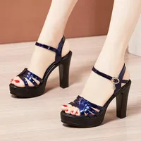 Sandals Women 2023 Summer Shoes Woman Platform High Heels Sexy Femme Big Size Patent Leather Wedges Peep Toe