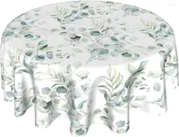 Table Cloth Spring Leaf Floral Green Tablecloth Round 60 Inch Ruitic Watercolor Waterproof Fabric Farmhouse