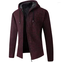 Men's Sweaters Men Hooded Cardigan Qiu Dong Season With Velvet Thick Solid Color Zipper Knitwear Fashion Warm Leisure Jacket