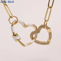 Pendant Necklaces SUNSLL Hip Hop CZ Zircon Fashion Copper Multicolored Can Open Two Heart Link Necklace Jewelry For Men Women Party Gift