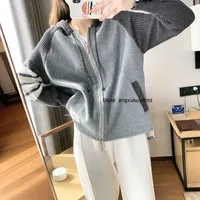 Women's Hoodies Sweatshirts TB Sweater Plush Fashion Korean Version Loose Knit Panel Design Sense Of Minority Top Hooded Cardigan Jacket Trend