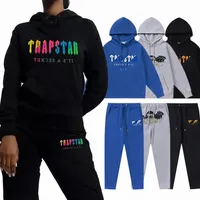 Trapstar Tasarımcı Mens Trailtsits Suit Polar Sports Trailtsuits Havlu Nakış Mektubu Kadınlar Tam Terzyolu Gökkuşağı Kod Çözmesi Kapşonlu D5C8#