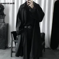 Men's Trench Coats Mauroicardi Autumn Long Black Oversized Coat Men Sleeve Loose Dark Academia Aesthetic Fashion without Buttons 230331