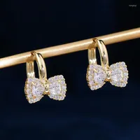 Hoop Earrings Trendy Exquisite Plated Zircon Bowknot For Women High Quality White Ear Buckle Type Jewelry