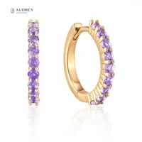 Hoop Earrings Audrey Personalized February Birthstone Amethyst Stones Jewelry Real 14k Solid Gold Small Huggie Earring For Women