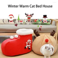 Cat Beds Warm Christmas Sock Bed House For Small Dogs Nest The Hour Cushion Mat Sofa Deer Pets Sleeping Bag Cama Gato