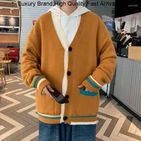 Men's Sweaters Women Men's Knited White Yellow Cold Blouse Anime Cardigan Sweater Waistcoat Coats Patchwork Y2K Clothes For Luxury