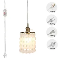 Pendant Lamps NuNu 1 PCS Campanula Style Handmade Natural Shell Lampshade With Plug In Dimmable Cord Brass Finished Portable Light