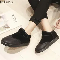 Boots IF IFOND Fashion Black Flock Ankle For Women Low Heel Winter Warm Fur Snow Woman Comfortable Toe Cotton Shoes Ladies