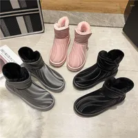 Boots Winter Cotton 2023 Plush Thick Bottom Female Fashion Lovely Fur One Bright Surface Non-Slip Outdoor Comfortable